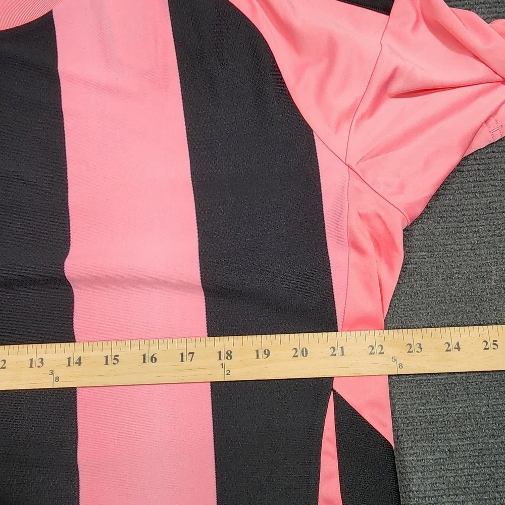 Adidas Soccer Jersey Mens XL Pink Black Striped Aeroready Slim Fit Athletic